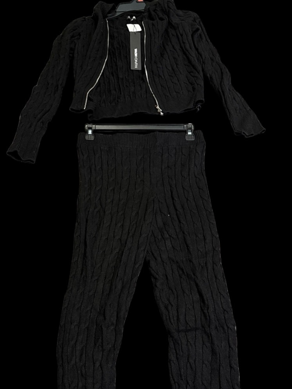 Fashion Nova Black Cable-Knit Leggings